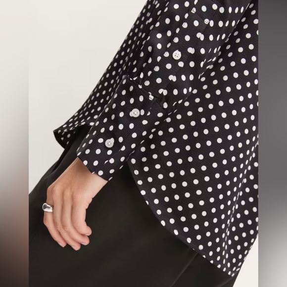🖤EVERLANE HAMMERED SATIN POPOVER SHIRT BLACK BONE POLKA DOT 8 - Picture 4 of 8